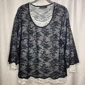 PICADILLY FASHIONS Women’s Black & White Layered Lace Blouse -Size Large 3/4 SLV